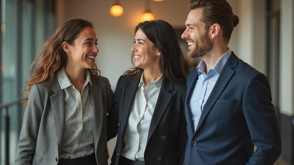 Diverse groep professionals die glimlachen en elkaar ontmoeten in een vriendelijke zakelijke setting